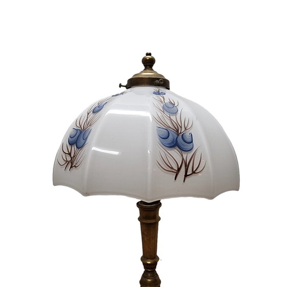 Image 1 of Vintage Messing Lamp Met Witte Opaline Kap