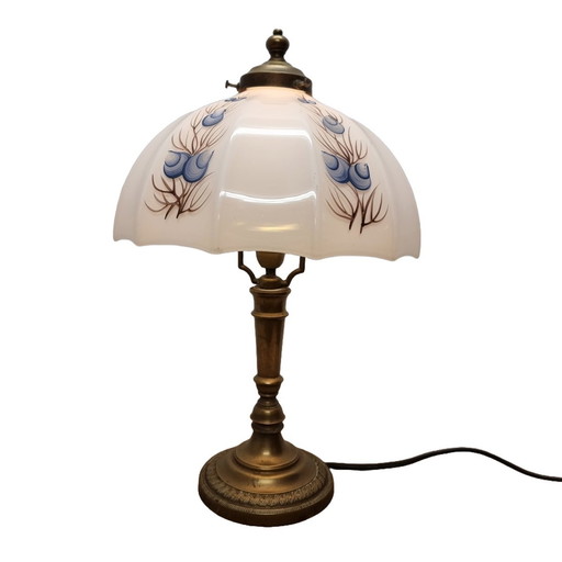 Vintage Messing Lamp Met Witte Opaline Kap