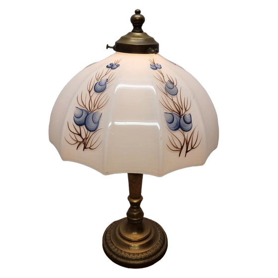 Image 1 of Vintage Messing Lamp Met Witte Opaline Kap