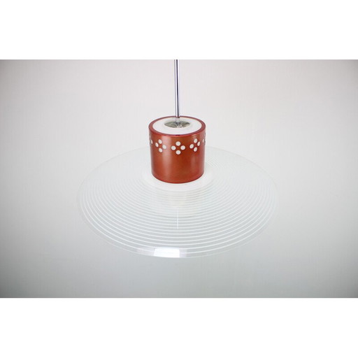 Vintage hanglamp in chroomstaal en glas van Valašské Meziříčí, Tsjecho-Slowakije 1970