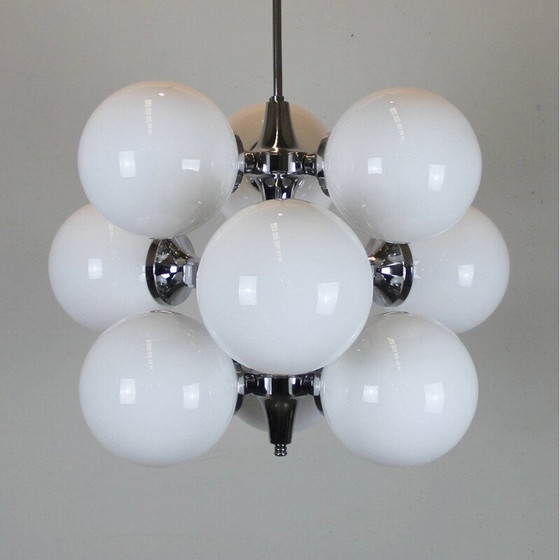 Image 1 of Vintage kroonluchter met 9 verchroomde metalen bollen, Italië 1960