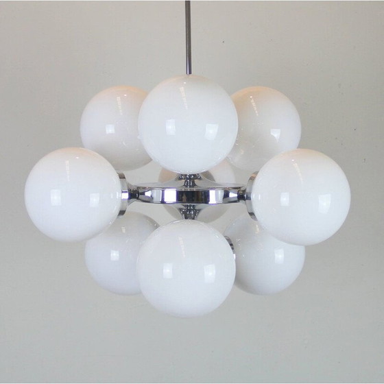 Image 1 of Vintage kroonluchter met 9 verchroomde metalen bollen, Italië 1960