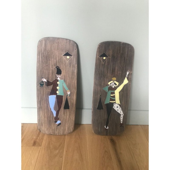 Image 1 of Paar oude keramische schalen met harlekijnmotief, 1960