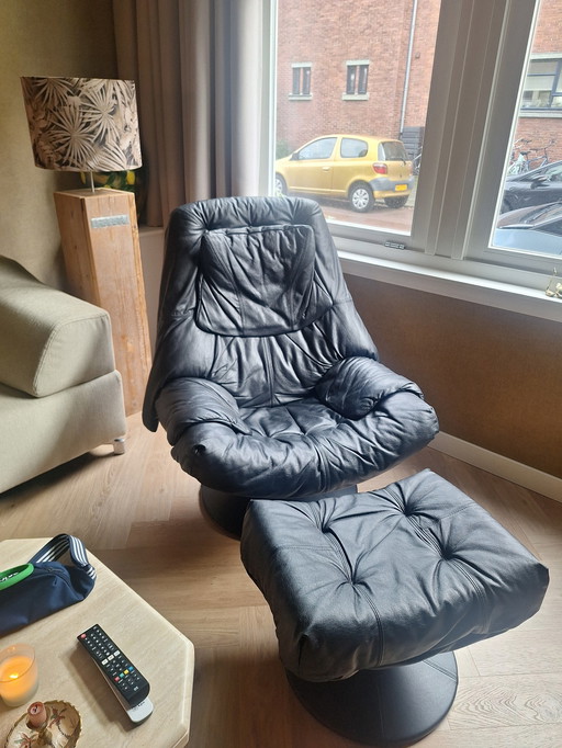 Stressless Fauteuil Leer Met Voetenbankje Zwart Vintage