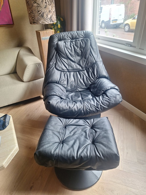 Stressless Fauteuil Leer Met Voetenbankje Zwart Vintage