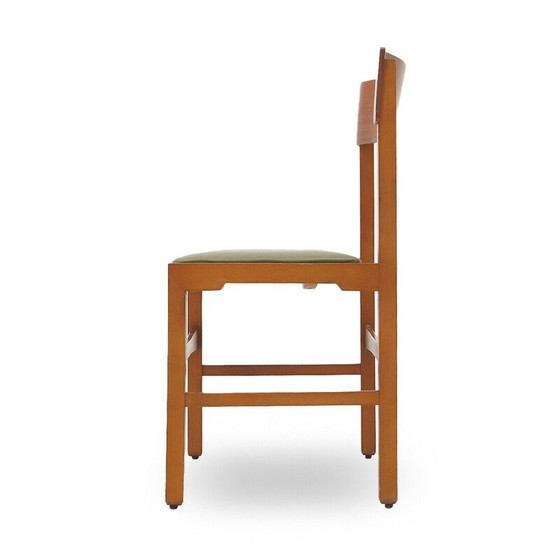 Image 1 of Set van 6 vintage stoelen in teakhout en groen imitatieleer, Italië 1960