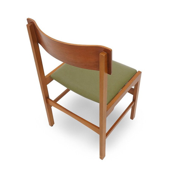 Image 1 of Set van 6 vintage stoelen in teakhout en groen imitatieleer, Italië 1960