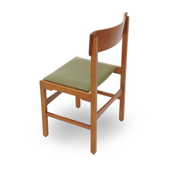 Image 1 of Set van 6 vintage stoelen in teakhout en groen imitatieleer, Italië 1960