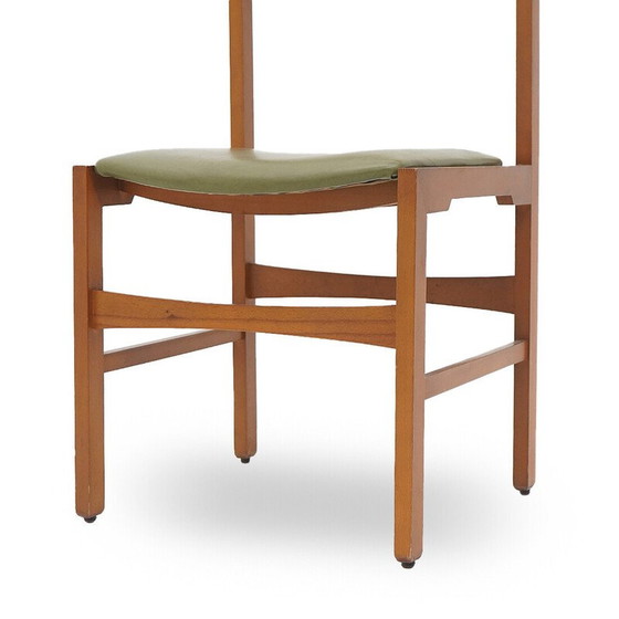 Image 1 of Set van 6 vintage stoelen in teakhout en groen imitatieleer, Italië 1960