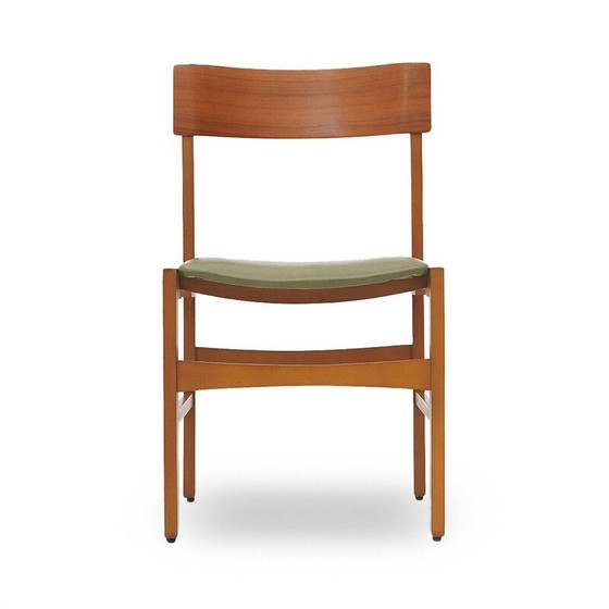 Image 1 of Set van 6 vintage stoelen in teakhout en groen imitatieleer, Italië 1960