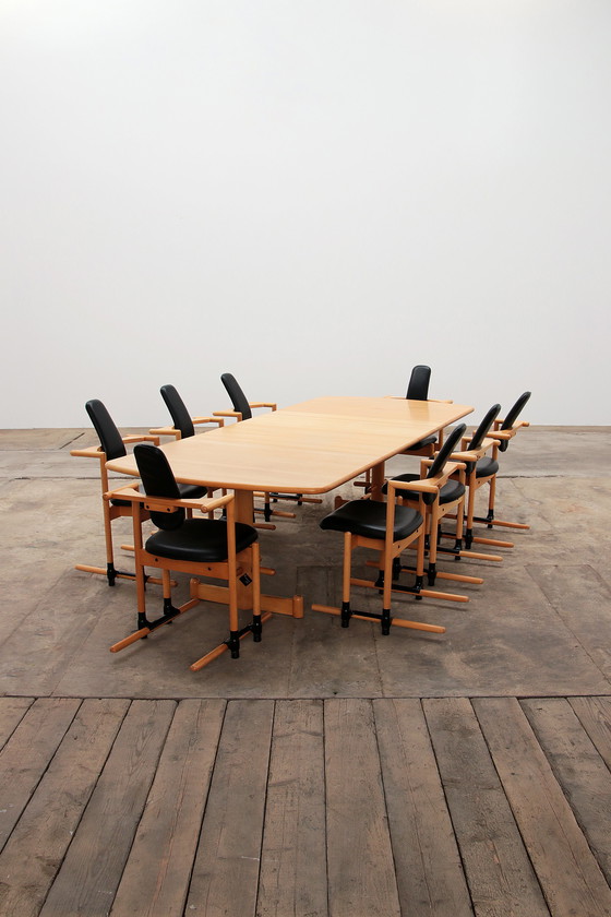 Image 1 of Stokke Eetkamerset grote tafel met 8 stoelen ontwerp Peter Opsvik,1990