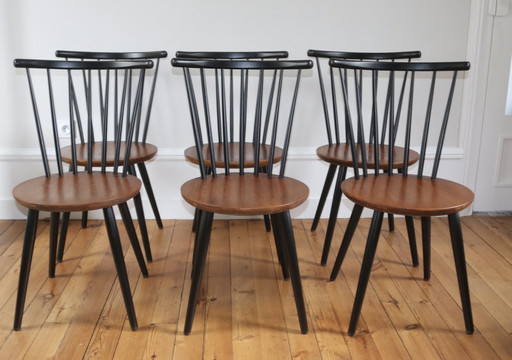 Set van 6 Scandinavische Vintage Teakhouten Stoelen Niko Kralj 1960