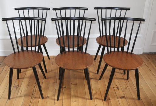 Set van 6 Scandinavische Vintage Teakhouten Stoelen Niko Kralj 1960