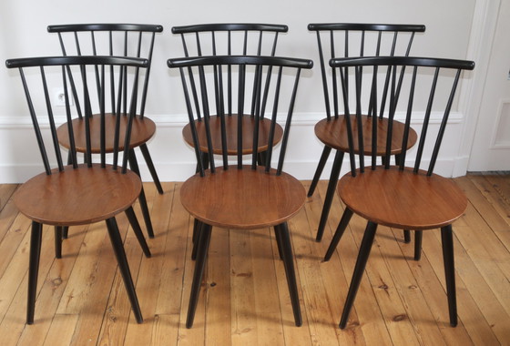 Image 1 of Set van 6 Scandinavische Vintage Teakhouten Stoelen Niko Kralj 1960