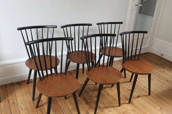 Image 1 of Set van 6 Scandinavische Vintage Teakhouten Stoelen Niko Kralj 1960