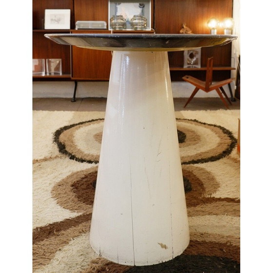 Image 1 of Grote mid-century consoletafel met ovaal marmeren blad en houten poten, Italië 1970