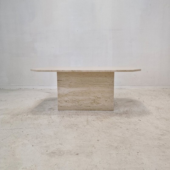 Image 1 of Vintage rechthoekige travertijnen salontafel, Italië 1980