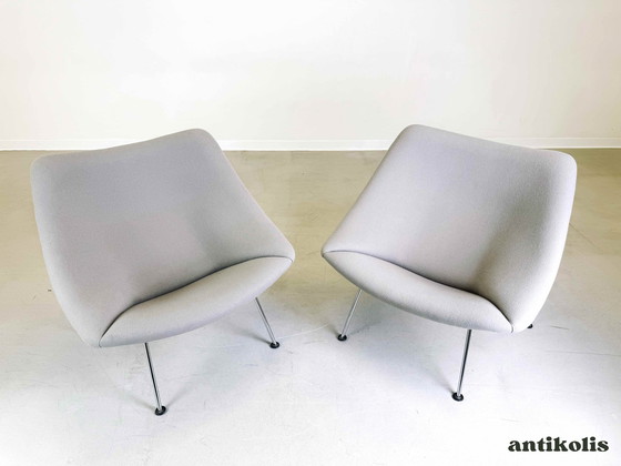 Image 1 of 2X Pierre Paulin Oyster Stoel Mid Century Fauteuil Artifort Grijs Vilt