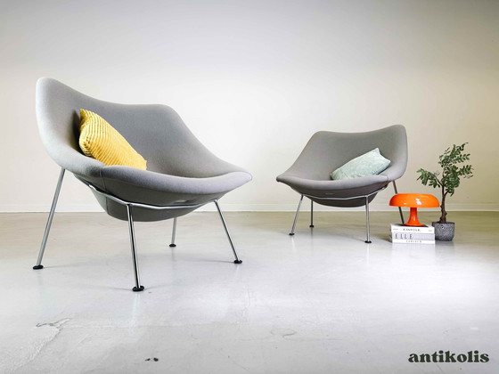 Image 1 of 2X Pierre Paulin Oyster Stoel Mid Century Fauteuil Artifort Grijs Vilt