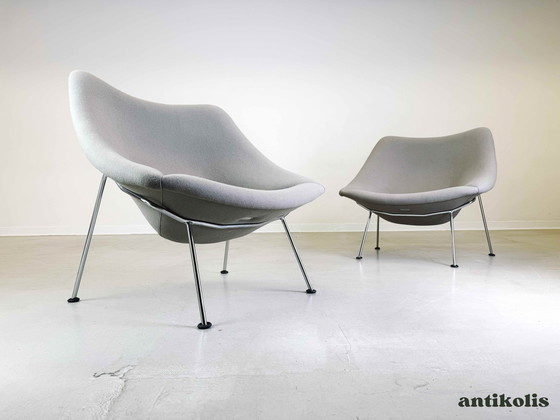 Image 1 of 2X Pierre Paulin Oyster Stoel Mid Century Fauteuil Artifort Grijs Vilt