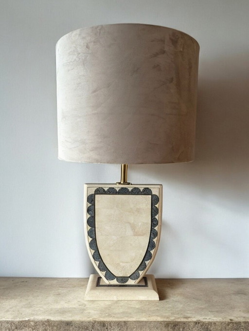 2x Vintage Tessellated Marble Veneer Table Lamp Foot From Maitland-Smith