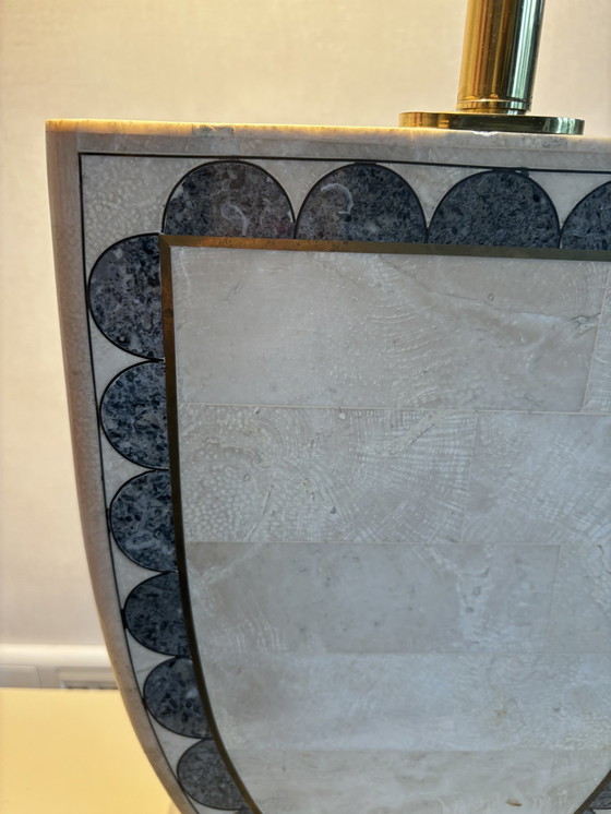 Image 1 of 2x Vintage Tessellated Marble Veneer Table Lamp Foot From Maitland-Smith