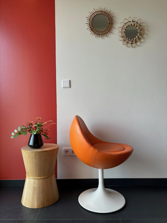 Image 1 of 5x Börje Johanson Orange Leather Venus Chair on White Tulip Foot