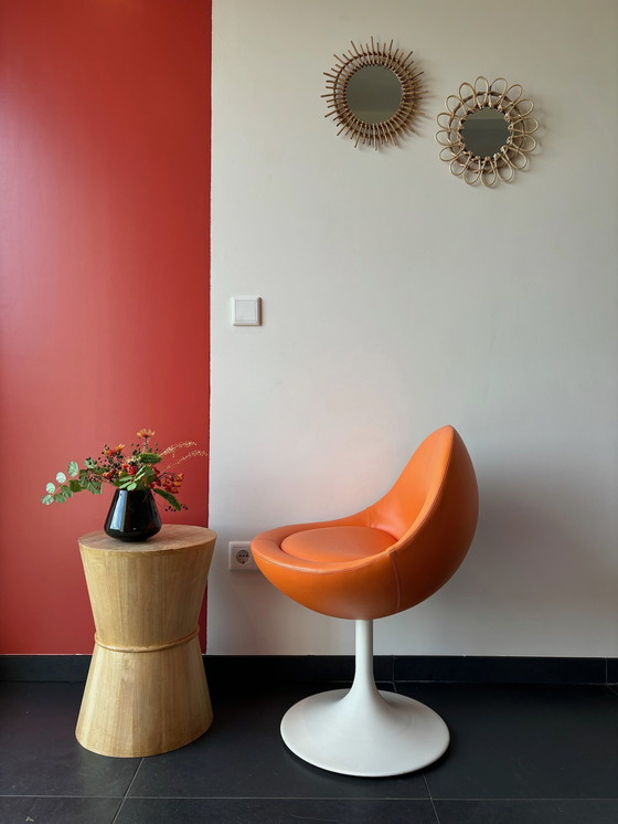 Image 1 of 5x Börje Johanson Orange Leather Venus Chair on White Tulip Foot