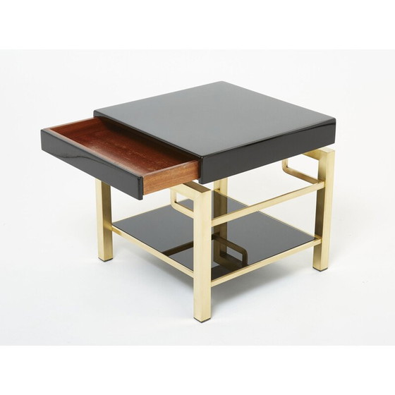 Image 1 of Paar vintage bijzettafels in zwarte lak en messing van Guy Lefevre voor Maison Jansen, 1970
