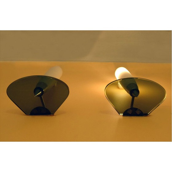 Image 1 of Paar vintage wandlampen van glas en verchroomd messing, Italië 1950