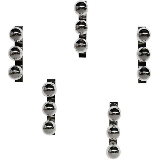 Image 1 of Set van 5 vintage rechthoekige verchroomd stalen wandlampen van Motoko Ishii voor Staff, 1970