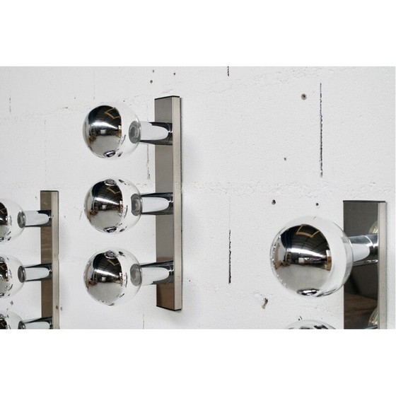 Image 1 of Set van 5 vintage rechthoekige verchroomd stalen wandlampen van Motoko Ishii voor Staff, 1970