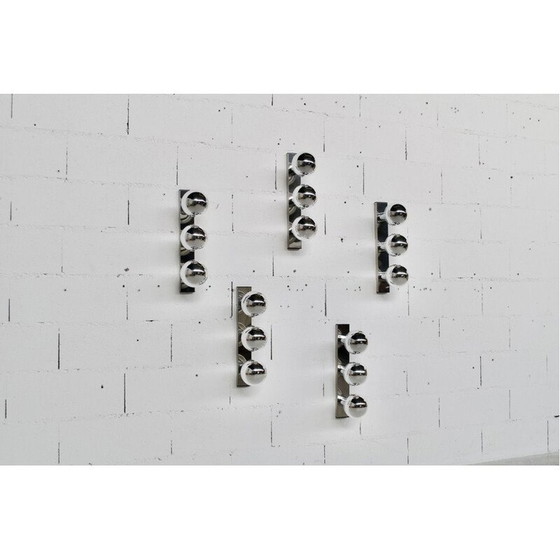 Image 1 of Set van 5 vintage rechthoekige verchroomd stalen wandlampen van Motoko Ishii voor Staff, 1970