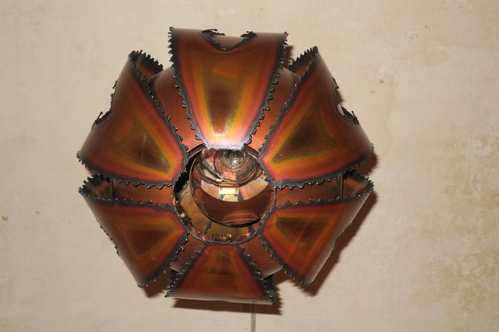 Image 1 of Brutalistische Deense koperen fakkel hanglamp, 1970S