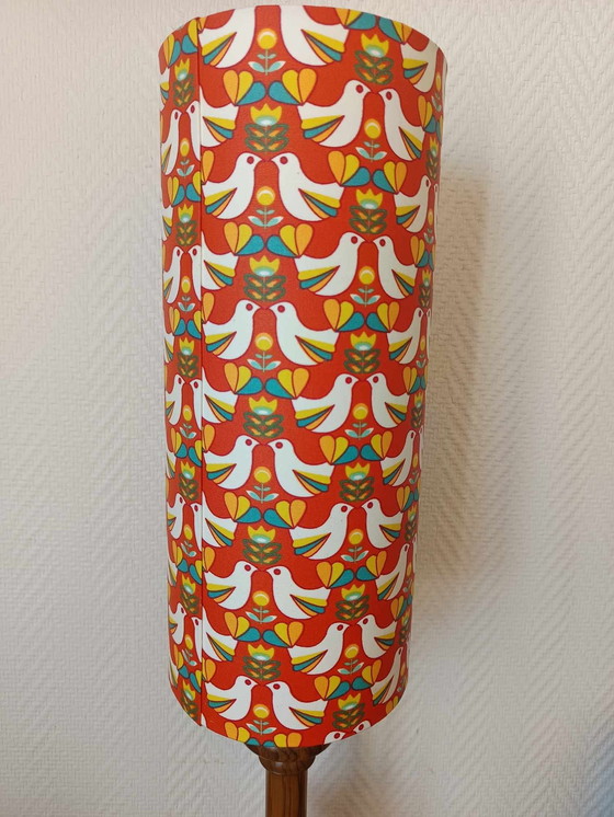 Image 1 of Op maat gemaakte vintage olijfhouten lamp en lampenkap