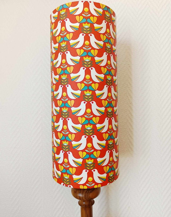 Image 1 of Op maat gemaakte vintage olijfhouten lamp en lampenkap