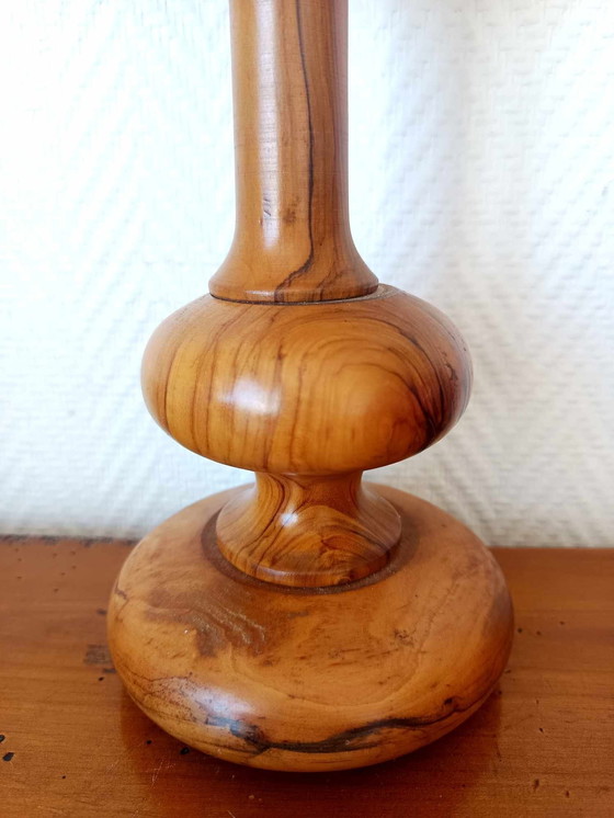 Image 1 of Op maat gemaakte vintage olijfhouten lamp en lampenkap