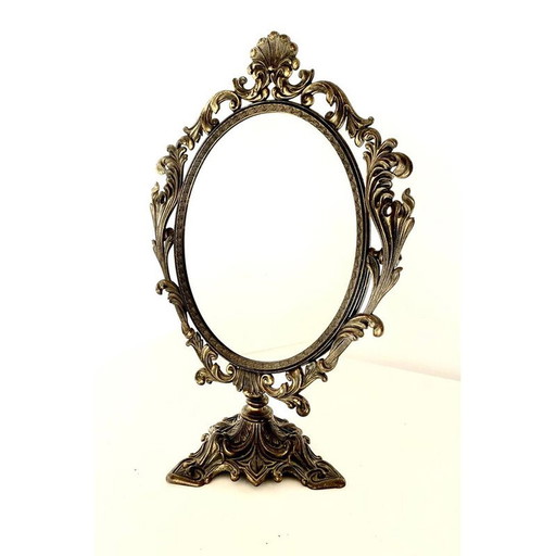 Vintage Art Nouveau make-up spiegel met verguld ijzeren frame, Italië 1920