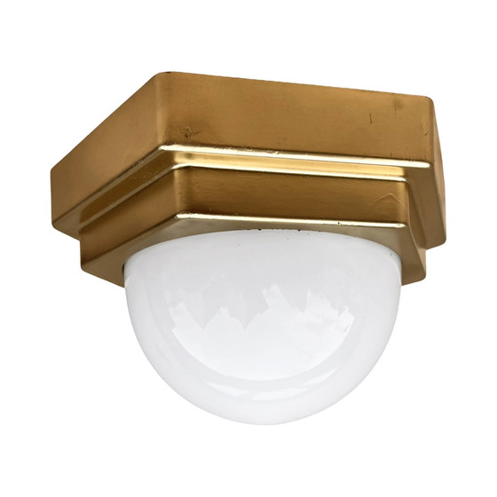 Image 1 of Glazen plafondlamp, gouden voet, Hp Leuchten, Duitsland, 1970S.