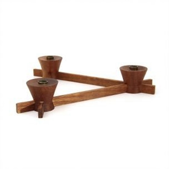 Image 1 of Vintage teak en messing driehoekige kandelaar van Anri Form, 1960