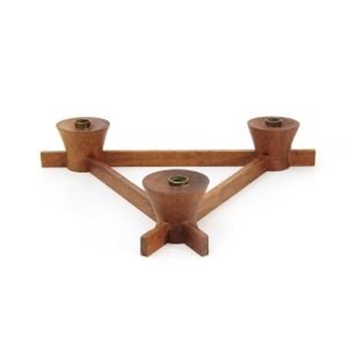 Vintage teak en messing driehoekige kandelaar van Anri Form, 1960
