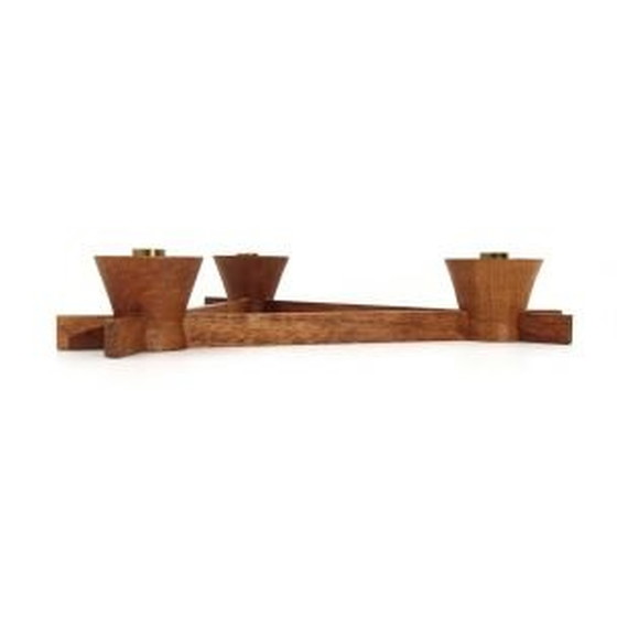 Image 1 of Vintage teak en messing driehoekige kandelaar van Anri Form, 1960