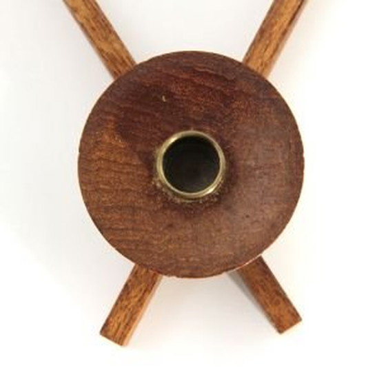 Image 1 of Vintage teak en messing driehoekige kandelaar van Anri Form, 1960