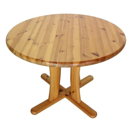 Vintage ronde massief grenen eettafel, Denemarken 1970