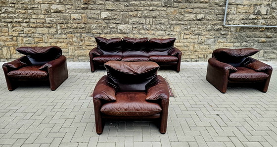 Image 1 of Cassina Maralunga Loft Studio vintage zitgroep bank leren bank leren sofa leren fauteuil