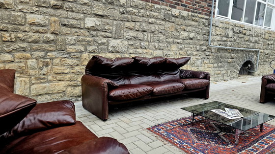 Image 1 of Cassina Maralunga Loft Studio vintage zitgroep bank leren bank leren sofa leren fauteuil