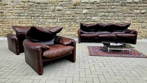 Image 1 of Cassina Maralunga Loft Studio vintage zitgroep bank leren bank leren sofa leren fauteuil