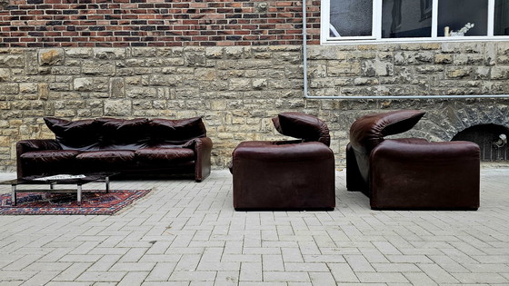 Image 1 of Cassina Maralunga Loft Studio vintage zitgroep bank leren bank leren sofa leren fauteuil