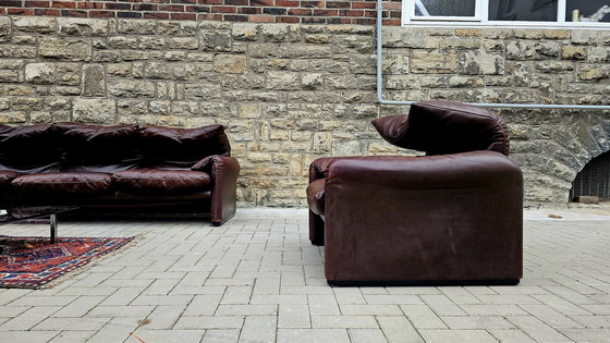 Image 1 of Cassina Maralunga Loft Studio vintage zitgroep bank leren bank leren sofa leren fauteuil