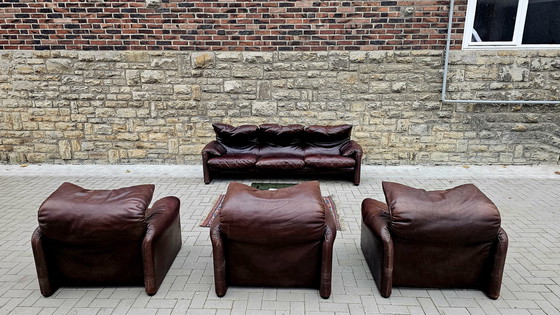 Image 1 of Cassina Maralunga Loft Studio vintage zitgroep bank leren bank leren sofa leren fauteuil